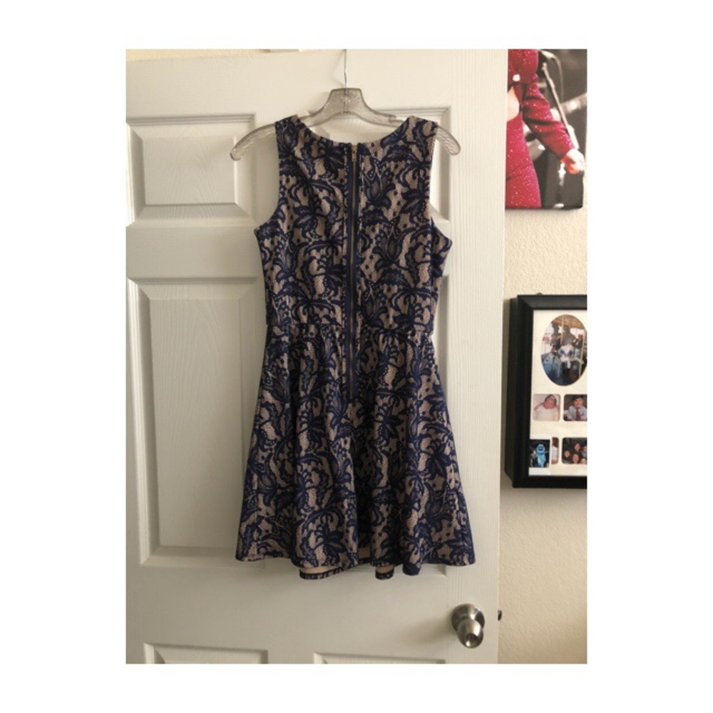 Navy blue and beige lace dress